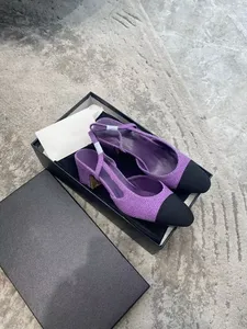 Sandalias de Tacón Alto para Mujer, Diseño de Lujo, Cuero Genuino, Combinación de Colores, Tacones Gruesos, Color Morado - Product Image 6