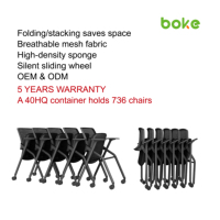 Chaise de formation pliante en maille moderne pour salle de conférence, avec tableau d'écriture, cadre métallique et roulettes – Idéale pour le bureau