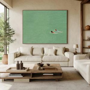 Arte Abstracto para Pared, Pintura Texturizada, Arte Contemporáneo de Nadadores en Aguas Verdes Claras, para Hogar y Galería - Product Image 6