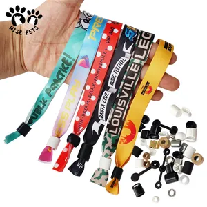 Custom colorful fabric corporate event sublimation printing bracelets polyester wristbands with plastic sliding clip closure