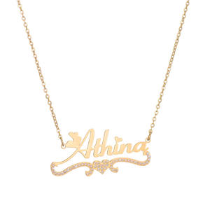 Collar de acero inoxidable chapado en oro de 18K, personalizado con nombre, Diamante puro, cristal de roca, placa con nombre, collares - Product Image 5