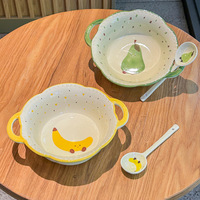Grand bol à dessert en céramique émaillée, modèle 2025, design moderne, double anse, pour fruits, croissants et pâtes, haute qualité esthétique