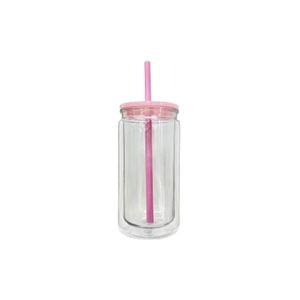 Gobelets réutilisables en plastique transparent à double paroi de 16 oz avec couvercles et pailles, effet boule à neige scintillante, pour enfants - Product Image 1