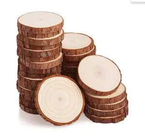 Tranches de bois de pin circulaire naturel transfrontalier avec écorce inachevée, bûches de bois circulaires et bricolage