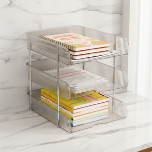 Трехслойный пластиковый контейнер для хранения: органайзер для дома и офиса, настольный, для файлов и мелочей, большой емкости, штабелируемый - Product Image 3