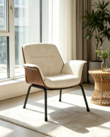 Fauteuil d'appoint commercial en bois courbé avec accoudoirs, revêtement en tissu, pieds en métal noir, chaise de loisirs pour hall d'hôtel, restaurant, mobilier de projet
