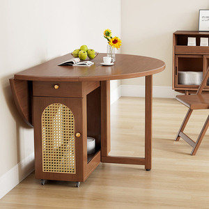 NKAHS Foldable Wooden Dining Table Set With Storage Cabinet Modern Round Design For <b>Small</b> Home Kitchen 6 Piece Scandinavian Styl - Product Image 2