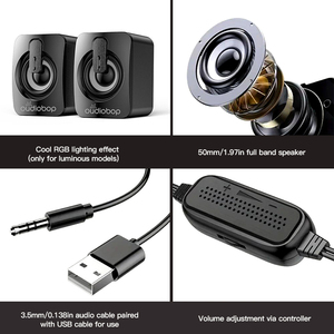 Haut-parleurs de bureau stéréo filaires 2.0 canaux pour ordinateur et téléphone portable, éclairage LED RGB, microphone intégré, puissance de sortie 5-10W - Product Image 2