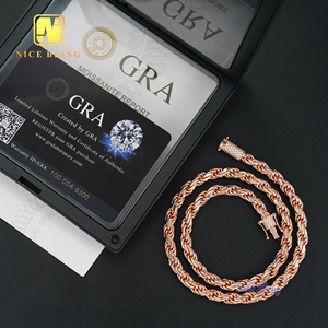 VVS モアサナイトクラスプ スターリングシルバーロープチェーン18Kゴールドメッキ ヒップホップファッション メンズ レディース 6mm モアサナイトロープチェーン - Product Image 6