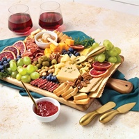 Plateau en bois d'acacia de luxe personnalisé avec poignée, rectangulaire, long, plateau de service en bois pour restaurant, plateau à fromage et à pain