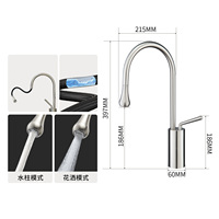 Robinet de cuisine extractible 2 fonctions en acier inoxydable 304, eau chaude et froide, en forme de goutte d'eau, pour évier domestique