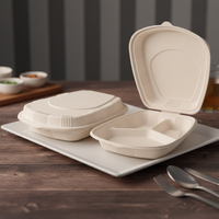 Boîte à lunch jetable en amidon de maïs 1000 ml, trois ou six compartiments, vaisselle en plastique de qualité alimentaire pour emporter, assiettes et bols