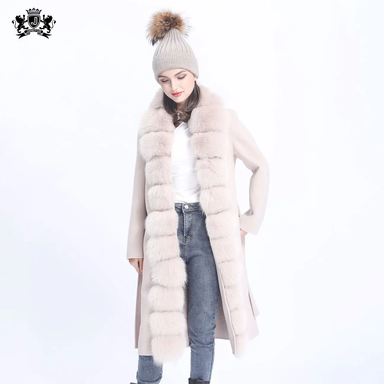 Женское кашемировое пальто с меховой отделкой, свободное теплое длинное шерстяное пальто с поясом в европейском стиле, зима