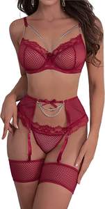 Сексуальное блестящие нижнее белье Cx199, 3 шт., роскошное нижнее белье, прозрачные бюстгальтеры и стринги, пояс для чулок, женское сексуальное нижнее белье - Product Image 4