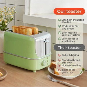 2 Slice Electric <b>Toaster</b> Ribbed Bread Maker Stainless Steel Housing Mechanical Timer Removable Crumb Tray for Home Hotel - Product Image 4