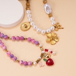 Collar de Cuentas de Acero Inoxidable con Forma de Animal, Piedra Natural, Botas de Amor, Corazón de Búho, Flor, Lazo, para Mujer, Moda, Fiesta - Product Image 1