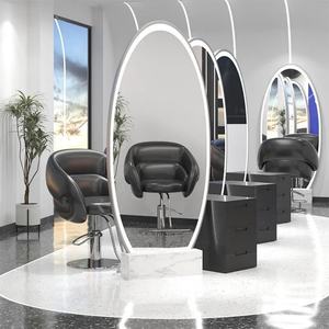 2025 Sober Net Red Mirror Barber Shop Mirror Table Floor Double-sided Ironing Mirror Hair Salon Haircut With LED <b>Light</b> - Product Image 5