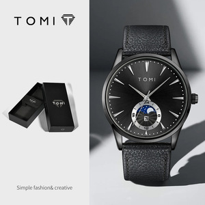 Montre à quartz pour homme <span class=keywords><strong>TIMO</strong></span> T024, bracelet en cuir véritable, résistante à l'eau, date automatique, montre-bracelet décontractée pour homme - Product Image 2