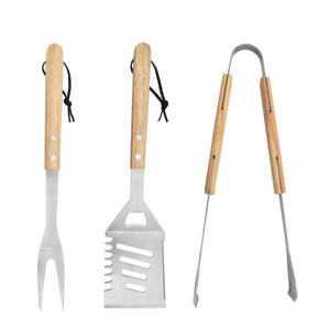 Juego de 3 Utensilios para Barbacoa de Acero Inoxidable Resistente, con Horquilla, Espátula y Pinzas, Mango Largo de Madera de Roble, Resistente al Calor, para Barbacoas Familiares - Product Image 2