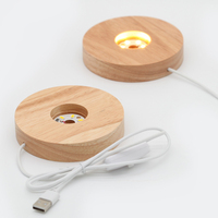 Base lumineuse LED en bois, ronde de 3,94 pouces, minimaliste, usage résidentiel, lampe à boule de cristal 3D à illusion optique avec lumière blanc chaud