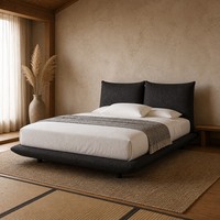 Cama Flotante Moderna Nórdica Tapizada en Tela, Tamaño Doble/Queen, Cabecera Suave para Recámara Principal, Estilo Crema