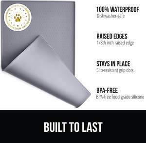 Tappetino per Alimentazione Animali Domestici <span class=keywords><strong>GORILLA</strong></span> <span class=keywords><strong>GRIP</strong></span> 100% Impermeabile con Bordo Rialzato Senza BPA in Gomma Siliconica per Cani/Gatti Contiene Protezione Anti-Spargimento per Pavimenti - Product Image 1