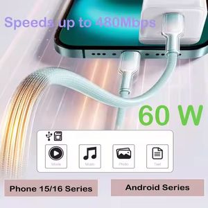 สายชาร์จไนลอนแบบถัก รุ่นใหม่ สายชาร์จเร็ว 60W สายดาต้าไล่เฉดสี สำหรับโทรศัพท์รุ่น 14 15 16 17 - Product Image 3