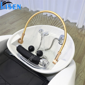 Estación de trabajo para el cuidado del cabello con reclinación cómoda, lavabo de cerámica integrado, sillón tapizado con espuma gruesa y soporte extensible para las piernas - Product Image 2