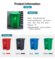 Meilleur prix Poubelle de recyclage en plastique à pédale 30L/50L/80L Poubelle de bureau avec pédale Seau de rangement
