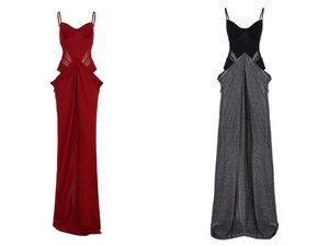 Robe de soirée formelle à col licou, style corset, avec découpes latérales et fente haute, sexy, à sequins, dos nu, lavable, respirante, longueur ras du sol, coupe droite - Product Image 5