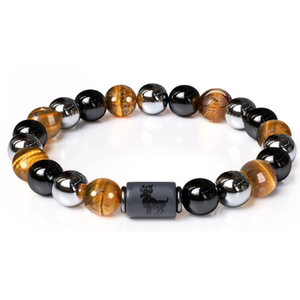 Bracelets en perles triples de 8 mm en gros pour les 12 <span class=keywords><strong>signes</strong></span> <span class=keywords><strong>du</strong></span> <span class=keywords><strong>zodiaque</strong></span>, y compris les bracelets en pierre œil de tigre, hématite et obsidienne - Product Image 6