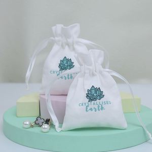 <b>White</b> Cotton <b>Muslin</b> Drawstring Gift Packaging Bag with Ribbon Custom Wholesale for Jewelry Pouch Shoes Clothing Socks - Product Image 3