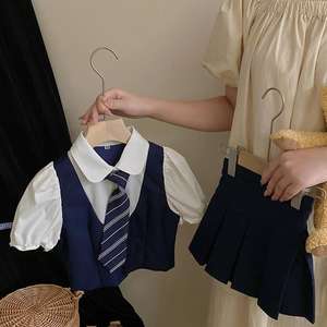 Stile coreano estate bambini Preppy abiti camicia e gonna a pieghe 2 pz vestiti di moda Set per le ragazze - Product Image 6