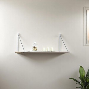 Floating Wall Shelf With Metal <b>Bracket</b> Single Shelf For Books White Chrome - Product Image 3