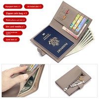 Porte-passeport en cuir véritable ultra-fin avec fermeture à boucle, doublure en polyester unisexe, rangement pour billets et cartes
