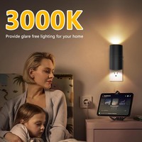 Lampe murale LED moderne pour chambre à coucher, à brancher, avec variateur d'intensité 0-100%, capteur crépusculaire, fonction veilleuse blanc chaud