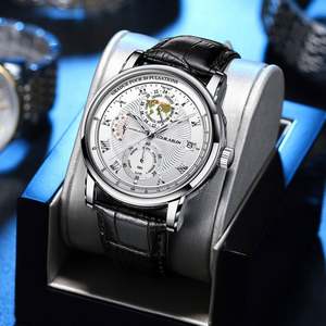 Montre à quartz multifonctionnelle pour hommes d'affaires, étanche, lumineuse, bracelet en cuir véritable, couronne spirale, personnalisable - Product Image 3