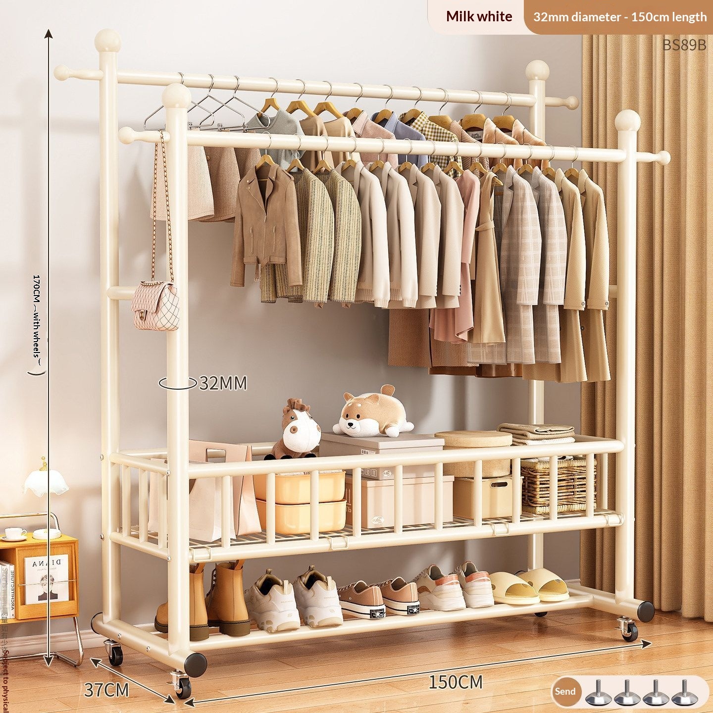 clothes hanger-32-tube double-bar-150 cm-off-white