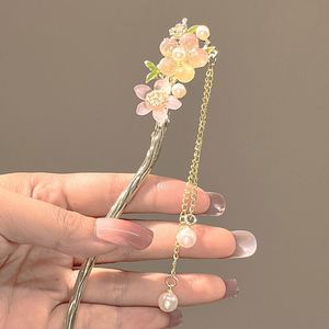 Bâtonnet à cheveux en perles et strass de style chinois ancien pour femmes, épingle à cheveux vintage en cristal, accessoire de coiffure - Product Image 3