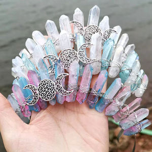 天然宝石電気メッキカラフルなオーラムーンウィッチクリスタルクラウンヘッドバンドティアラヘアジュエリーアクセサリー用 - Product Image 6