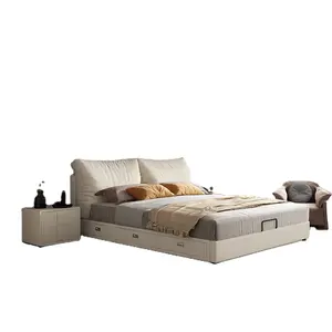 Möbel-Sets Bett King Size Leder Modernes Schlafzimmer Luxus quadratischer Bett rahmen