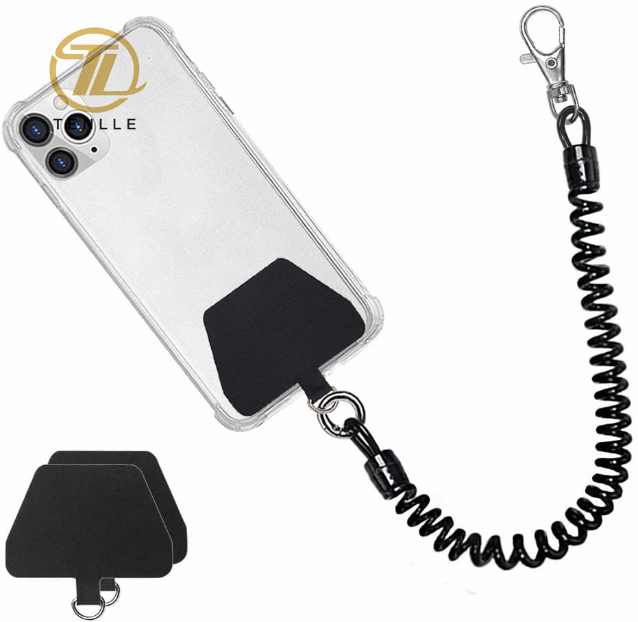 Cordón Universal para teléfono móvil, con lengüeta de conector, antipérdida, PVC, espiral elástica, correa para la muñeca