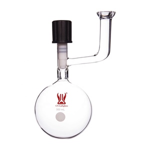 Flacon Schlenk <span class=keywords><strong>en</strong></span> <span class=keywords><strong>verre</strong></span> borosilicaté à fond rond à paroi épaisse avec bras latéral et joint à bride, personnalisé pour laboratoire, par CS Labglass - Product Image 1