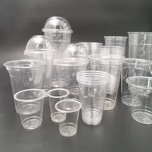 Gobelets en plastique à boire, biodégradables, avec couvercles, jus jetable de différentes tailles, pour dessert, vendu avec logo personnalisé, PLA PP, pièces