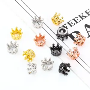 Atacado Black CZ Crown Beads DIY Spacer Beads Fit Pulseira Jóias Acessórios Para Fazer Jóias