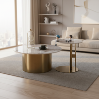 Table basse de luxe moderne et créative avec plateau en pierre, design simple, dorée, en métal durable, facile à nettoyer, meuble de rangement pour la maison