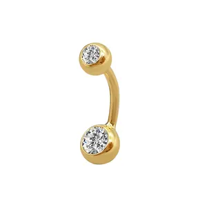 Anel de umbigo dourado 14k, joia com sino dupla bolas moisasnite joias de corpo piercing