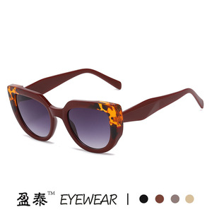 แว่นตา แว่นกันแดดทรงแคทอายสำหรับทุกเพศ เลนส์เรซิ่น UV400 กรอบสีน้ำตาล - Product Image 2