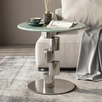 Table d'appoint chromée en acier inoxydable, ensemble de meubles de maison, table basse ronde moderne de luxe nordique en marbre pour salon