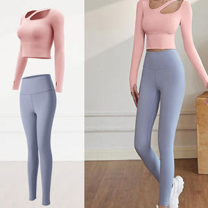 แขนยาวเซ็กซี่คอเฉียงด้านบนสูงเสื้อผ้ากีฬาฟิตเนส & สวมใส่ยิมไนลอนสแปนเด็กซ์ชุดโยคะ - Product Image 4